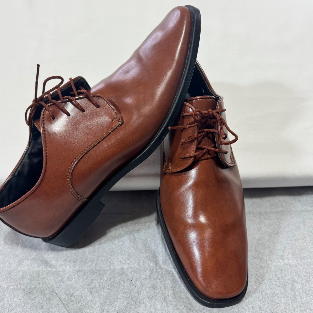Joseph Abboud Dress Shoes Mens 10W Brown Faux Leather Derby Oxfords 4700 New